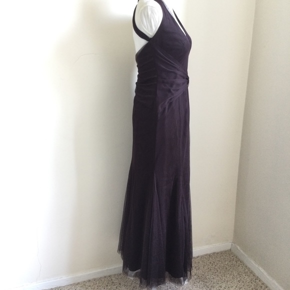 VERA Wang Tulle Dress Brown Chiffon Gown V-Neck Size 4/38 Full Length - Picture 3 of 9